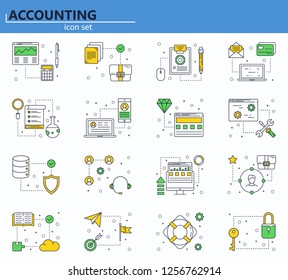 Vector set of business, finance and technology development icons in thin line style. Website UI and mobile web app icon. Outline design illustration