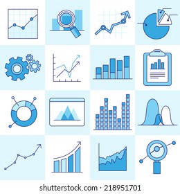 Vector set of business graphs and diagrams in outline style - investment and growth concept