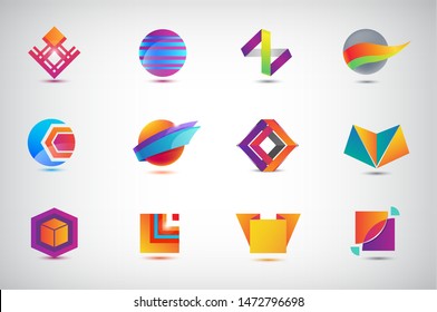 Conjunto vectorial de iconos de negocio, logos. Ilustración, Diseño Gráfico, Colección De Iconos Planos, Círculo, origami