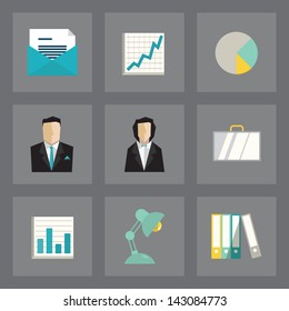 Vector set of business icons in modern flat design on gray background