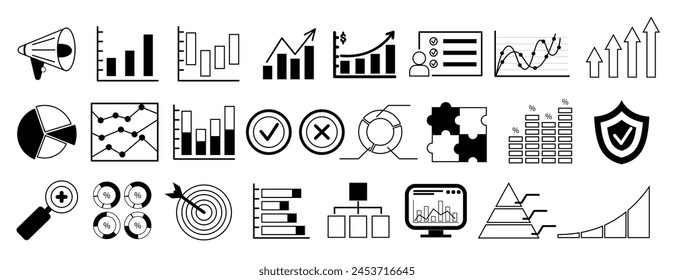 Conjunto de Vectores de negocios sobre fondo blanco. Concepto de marketing y análisis de negocio.