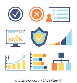 Vector set of business icons on white background. Marketing and business analysis concept.
