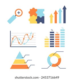 Conjunto de Vectores de negocios sobre fondo blanco. Concepto de marketing y análisis de negocio.