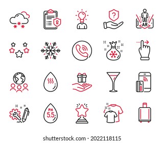 Vector Set of Business icons related to Touchscreen gesture, Education and Loyalty program icons. Hot water, Protection shield and Call center signs. Privacy policy, Air conditioning. Vector