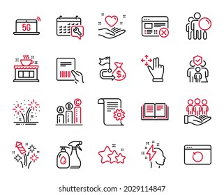 Vector Set of Business icons related to Coffee shop, Financial goal and Cleaning liquids icons. Reject web, Parcel invoice and Education signs. Best buyers, Recovery internet and Spanner. Vector