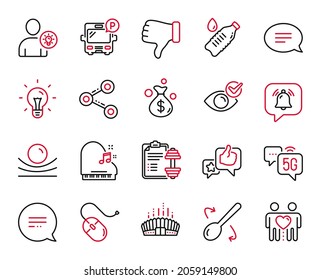 Vector Set of Business icons related to Text message, Chat and Cooking spoon icons. Computer mouse, Water bottle and Dumbbell signs. Like, User idea and Arena stadium. Money bag, Check eye. Vector