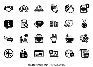 Vector Set of Business icons related to Medal, Buildings and Text message icons. Organic tested, Certificate and Flight mode signs. Online loan, Handshake and Apple. Project deadline. Vector