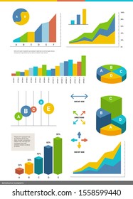 Vector set of business infographics element. Graphic template of different type of circle and bar chart on white background. Flat style design for web, site, banner, presentation, report