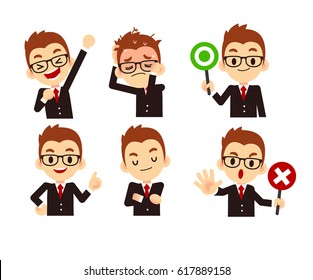 Vector Set of Business man in Different Actions isolated on White Background.