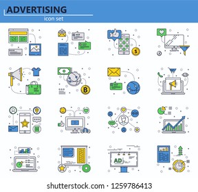 Vector set of business, marketing and advertising icons in thin line style. Website UI and mobile web app icon. Outline design illustration