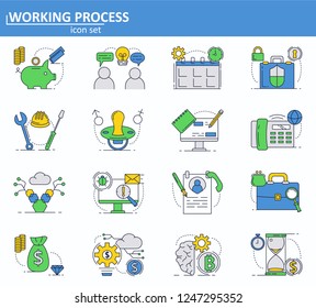 Vector set of business, money and bitcoin cryptocurrency icons in thin line style. Website UI and mobile web app icon. Outline design illustration