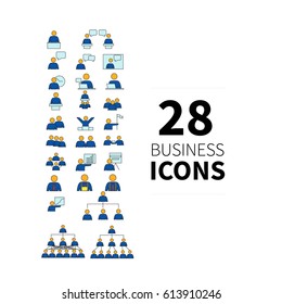 Vector set of business people Icons. Icons contains business process: Meeting, Workplace, Business Communication, Team Structure and more. - stock vector