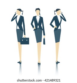 vector set of business people standing face and side with a briefcase and talking on a cell phone, business vector illustration
