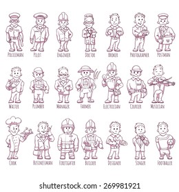 Vector set of business people, such as policeman, doctor, worker and other.