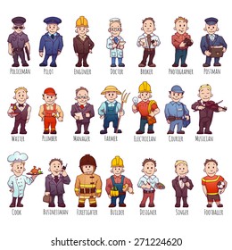 Vector set of business people, such as policeman, doctor, worker and other.