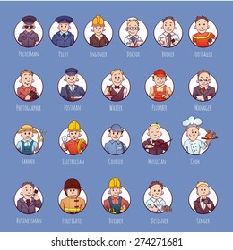 Vector set of business people, such as policeman, doctor, worker and other.