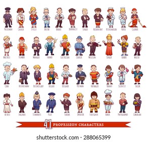 Vector set of business people, such as policeman, doctor, worker and other.