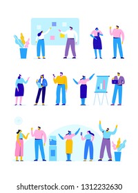 Vector set of business people working  together.  Flat design illustration concept.