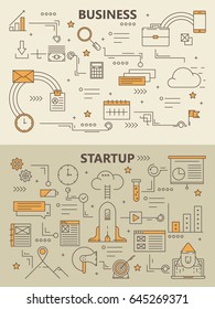Vector set of Business and Startup concept banners. Modern thin line flat design elements for web, marketing, presentation and printing. Business startup infographics template, icons.