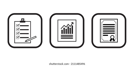 Vector set of business symbols: task list, diagram and diploma icons