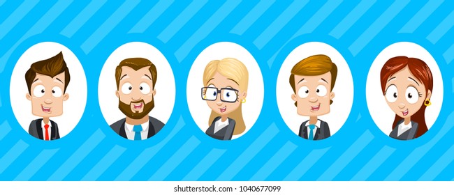 Vector set of business team members avatars. Profile pictures of business finance characters