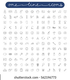 Vector Set Of Business And Web Icons Executed In One Continuous Line