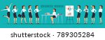 Vector set of business woman character poses, gestures and actions.