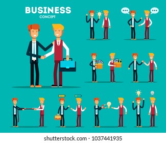 Vector set of businessman character poses, gestures and actions. Vector illustration.