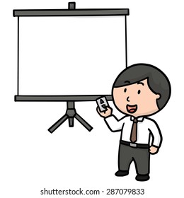 vector set of businessman and projector screen