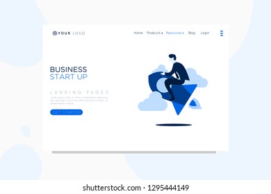 Vector set businessman. web site design template. Businessman presentation with online businessman work. Landing page concepts for website and mobile development. Modern flat illustration.