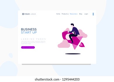 Vector set businessman. web site design template. Businessman presentation with online businessman work. Landing page concepts for website and mobile development. Modern flat illustration.