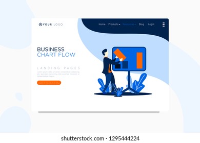 Vector set businessman. web site design template. Businessman presentation with online businessman work. Landing page concepts for website and mobile development. Modern flat illustration.