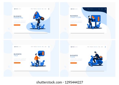 Vector set businessman. web site design template. Businessman presentation with online businessman work. Landing page concepts for website and mobile development. Modern flat illustration.