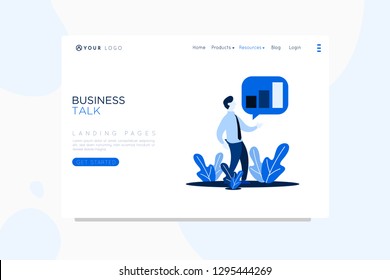 Vector set businessman. web site design template. Businessman presentation with online businessman work. Landing page concepts for website and mobile development. Modern flat illustration.