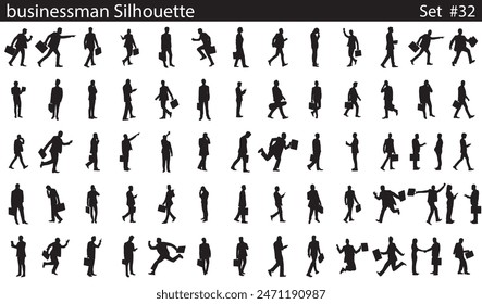 Vector set of businessmen in silhouette style, silhouettes of people working group of standing business people vector illustration on isolated white background