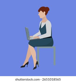 Vector set of businesswoman sitting and typing