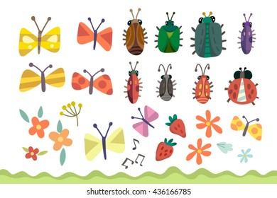 Vector set of butterflies and beetles 