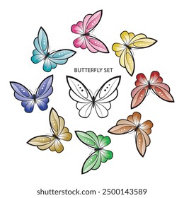 vector set of butterflies with various coloring examples