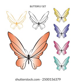 vector set of butterflies with various coloring examples