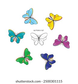 vector set of butterflies with various coloring examples