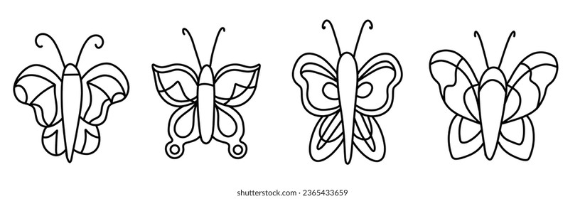 Vector set with butterfly in contour butterfly style