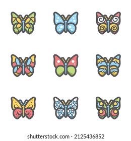 Vector Set of Butterfly Icons. Colorful wings