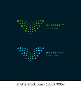 Vector set of Butterfly logos with Cross Plus and Multiply shape, Dots or Dotted Sign, Math symbol Design template for your Business Company and Corporate identity