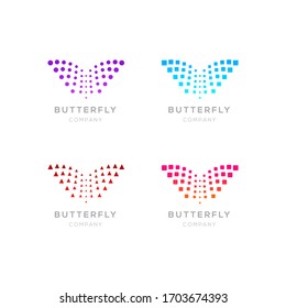 Vector set of Butterfly logos with Dots or Dotted Sign, Geometric shapes Design template for your Business Company and Corporate identity