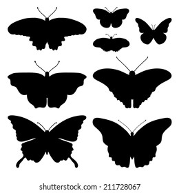 Vector set with butterfly silhouettes isolated on white background