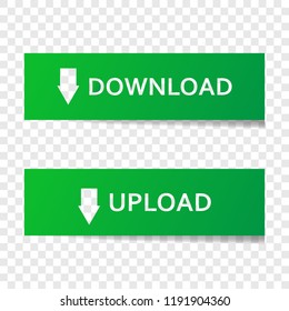 Vector set button download and upload. Illustration button on green color. Layers grouped for easy editing illustration. For your design.