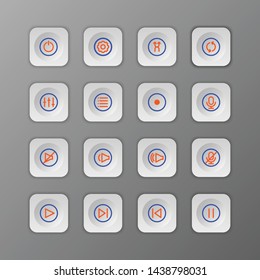 Vector set of button square icon music player for mobile and wed.