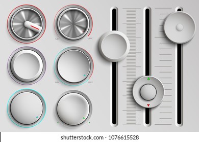 vector set of buttons and faders, volume control