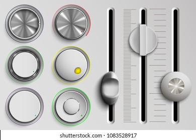 vector set of buttons and faders, volume control