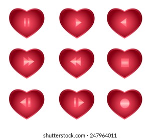 vector set of buttons for the player in the form of hearts with control characters